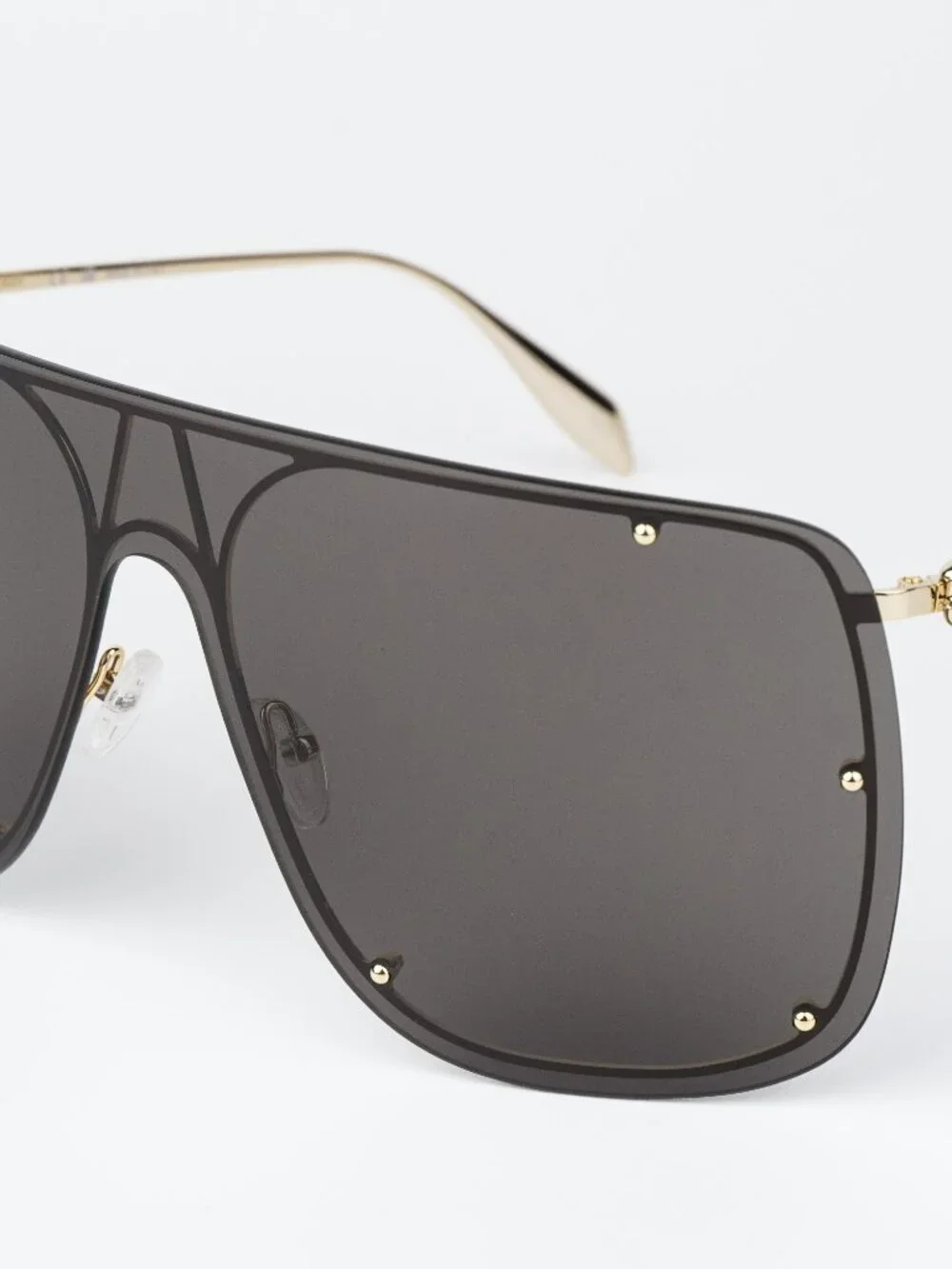 Alexander McQueen Men Sunglasses Gold Grey Shield AM0313S 001 NEW AUTHENTIC